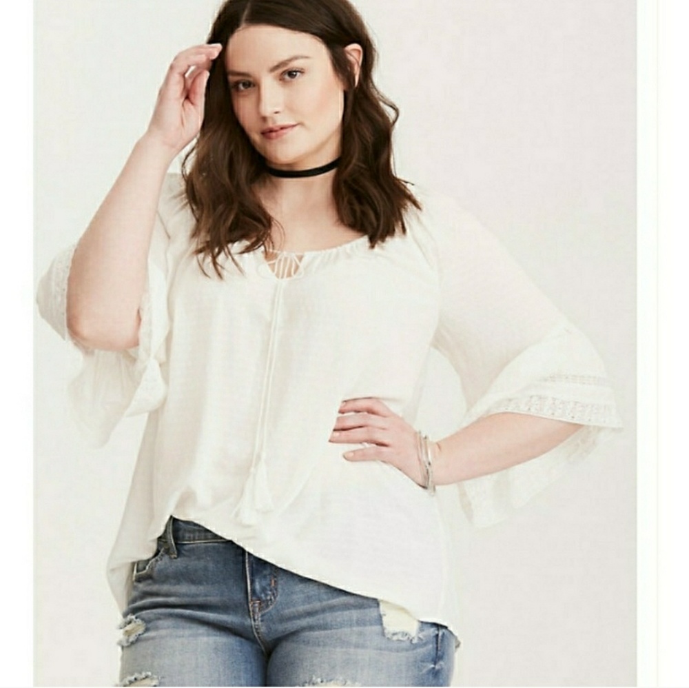 Torrid - Lace Trim Bell Sleeve Blouse